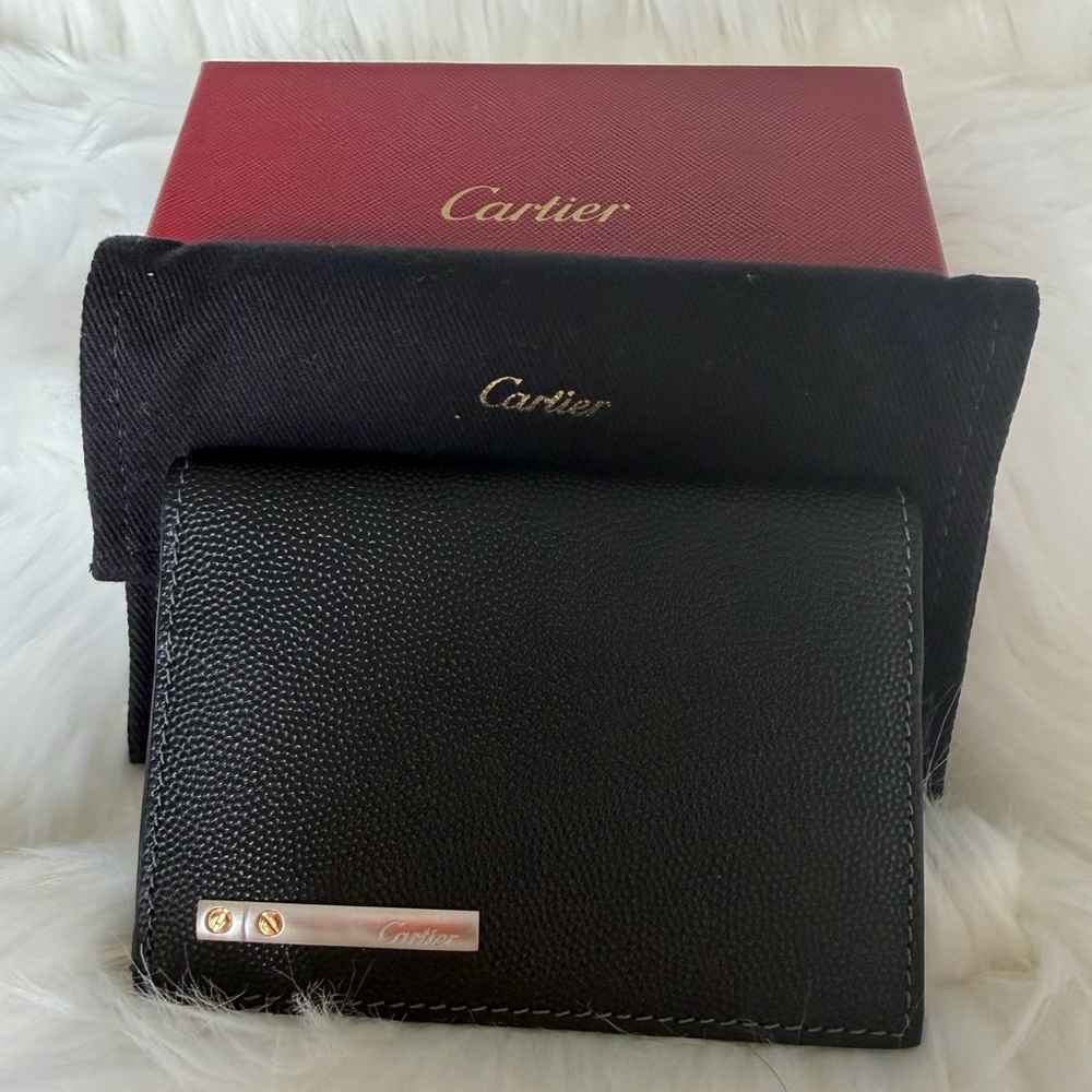 Cartier Black Santos Textured Leather Card Holder